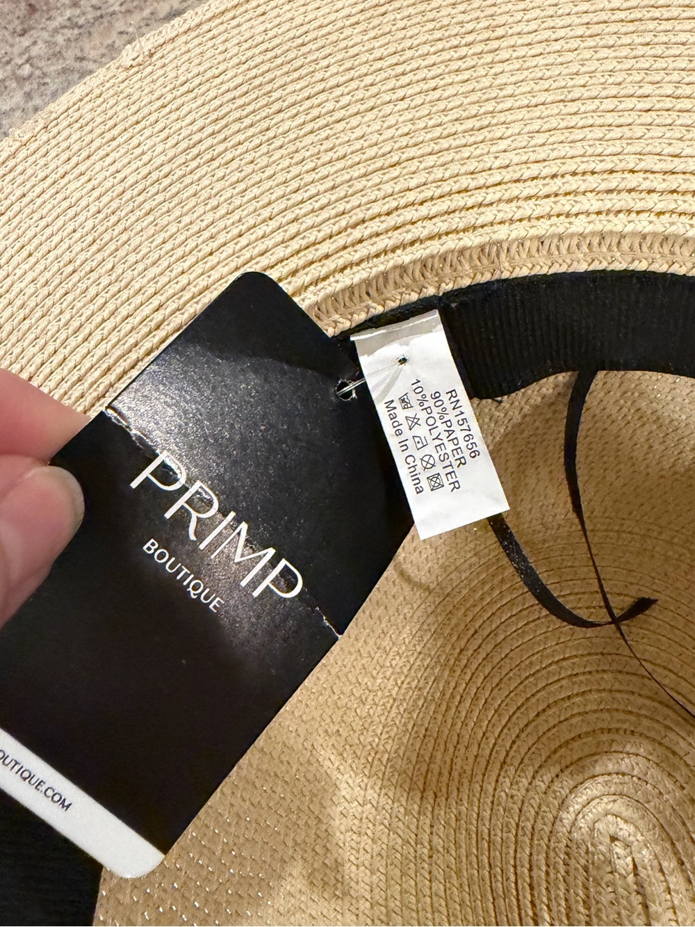 Primp Beige Straw Sun Hat with Brown Leather Band - Picture 4 of 5